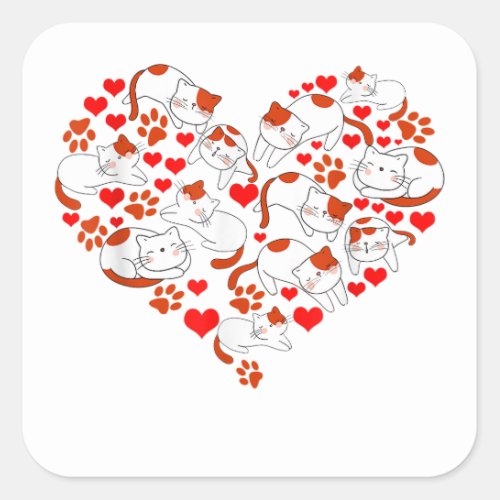 Pet Lover Gift Idea Cat Heart Animal Love Valentin Square Sticker