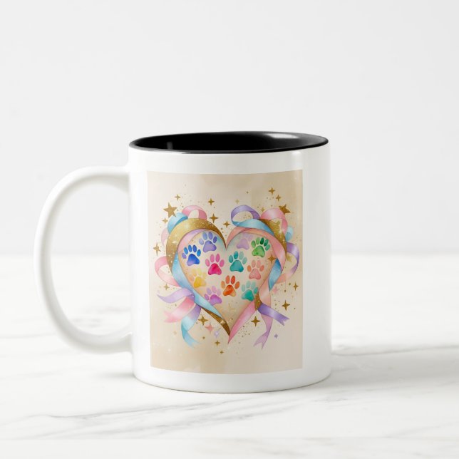 Pet Lover Heart Design – Stars & Sparkles Watercol Two-Tone Coffee Mug (Left)
