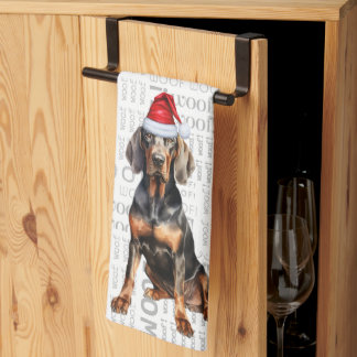 Pet Lover Holiday Black Tan Coonhoun Dog Christmas Kitchen Towel