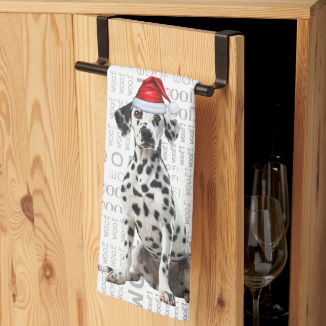 Pet Lover Holiday Dalmatian Santa Dog Christmas Kitchen Towel (Thirds Fold)