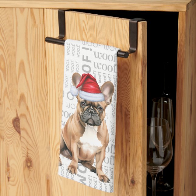 Pet Lover Holiday French Bulldog Santa Christmas Kitchen Towel (Thirds Fold)