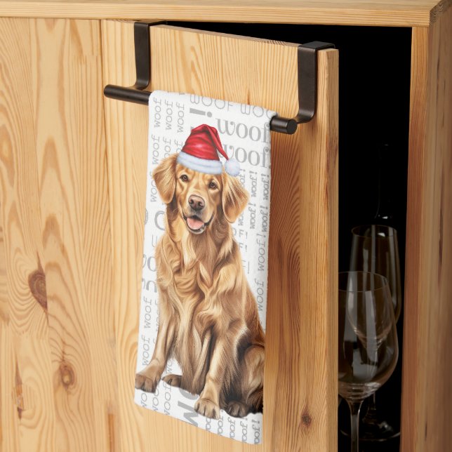 Pet Lover Holiday Golden Retriever Dog Christmas Kitchen Towel (Thirds Fold)