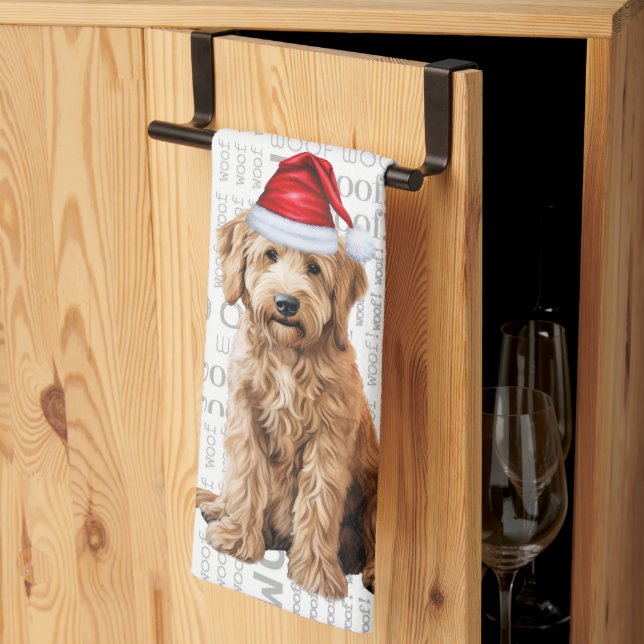 Pet Lover Holiday Goldendoodle Santa Dog Christmas Kitchen Towel (Thirds Fold)