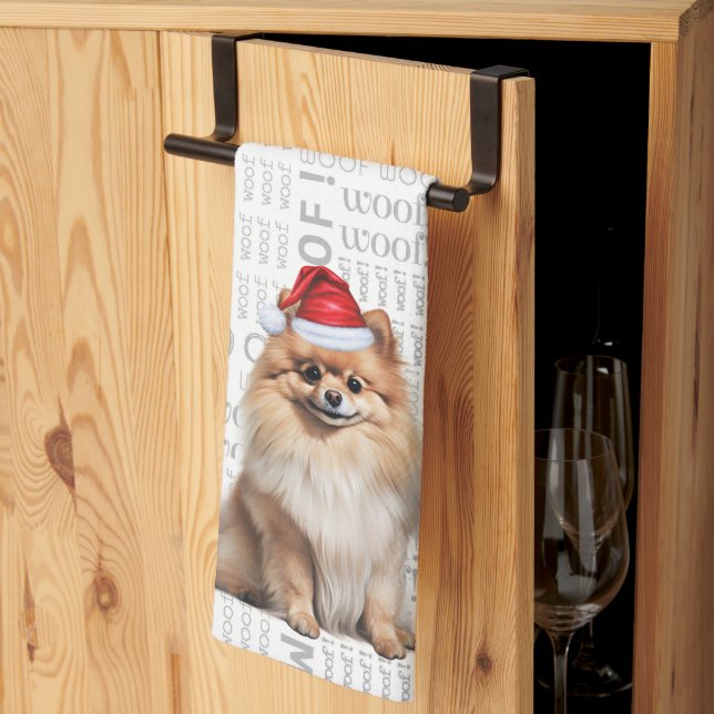 Pet Lover Holiday Pomeranian Dog Christmas Kitchen Towel (Thirds Fold)