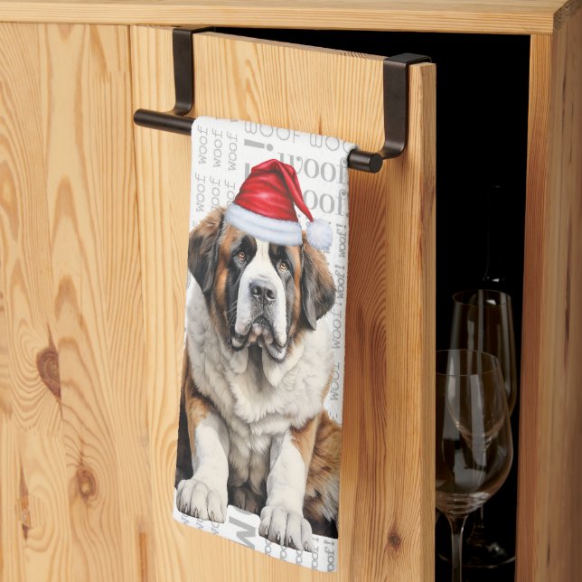 Pet Lover Holiday Saint Bernard Dog Christmas Kitchen Towel (Thirds Fold)