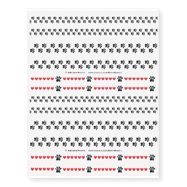 Pet Lover Paw Print Band Temporary Tattoos (Front)