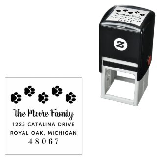 Pet Lover Paw Prints Family Return Address Self-inking Stamp