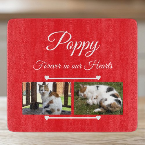 Pet Lover red and white 2 photos glass Cutting Board