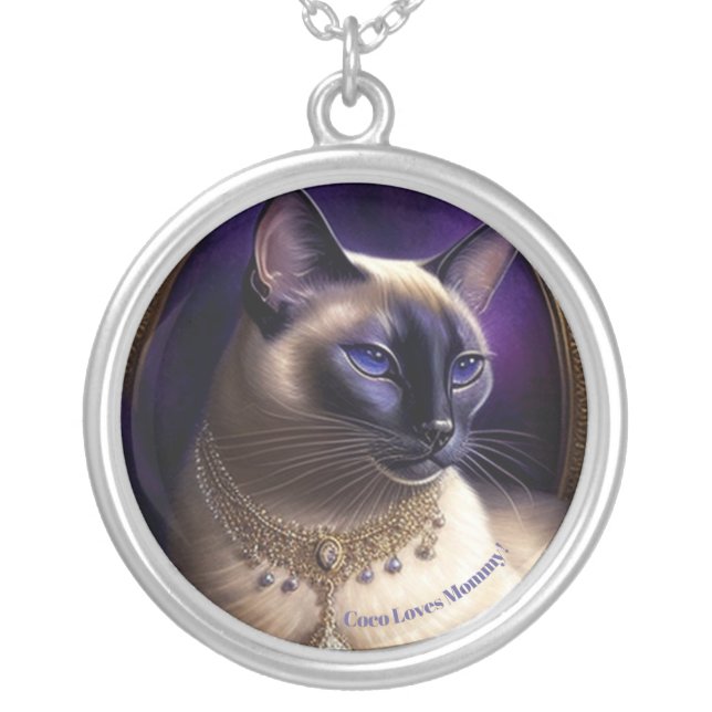 Pet Lover Siamese Cat Neclace Silver Plated Necklace (Front)
