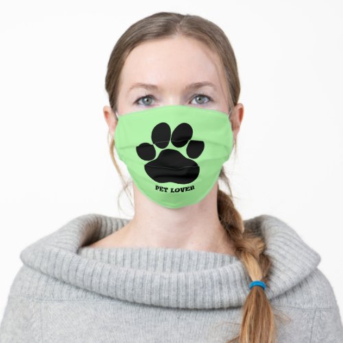 Pet Lover Typography Black Paw Print ZKOA Adult Cloth Face Mask