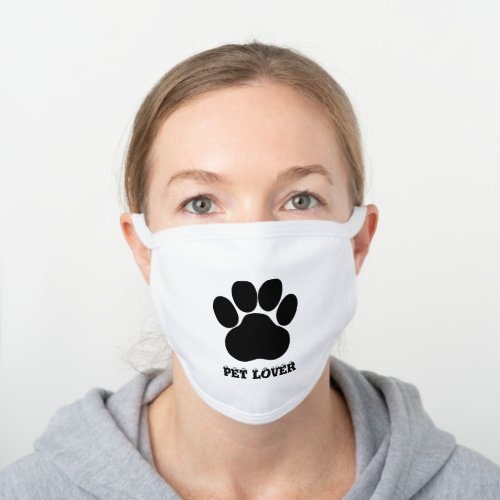 Pet Lover Typography Black Paw Print ZKOA White Cotton Face Mask