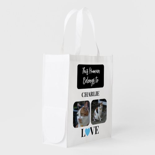 Pet Lovers 2 photo black blue name shopping Grocery Bag