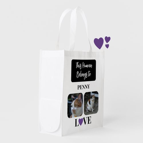 Pet Lovers 2 photo black purple name shopping Grocery Bag