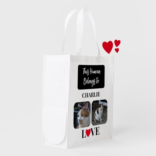 Pet Lovers 2 photo black red name shopping Grocery Bag