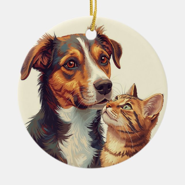 Pet Lovers Christmas Ornament | Dog & Cat  (Front)