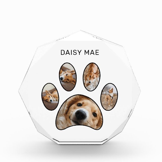Pet Lovers Custom Paw Print Name Collage Photo Block (Front)