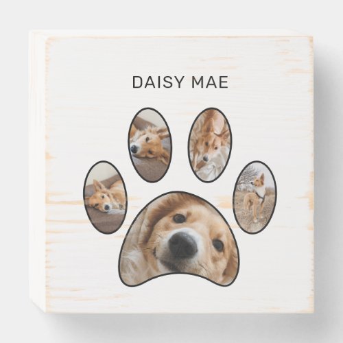 Pet Lovers Custom Paw Print Name Photo Collage Wooden Box Sign