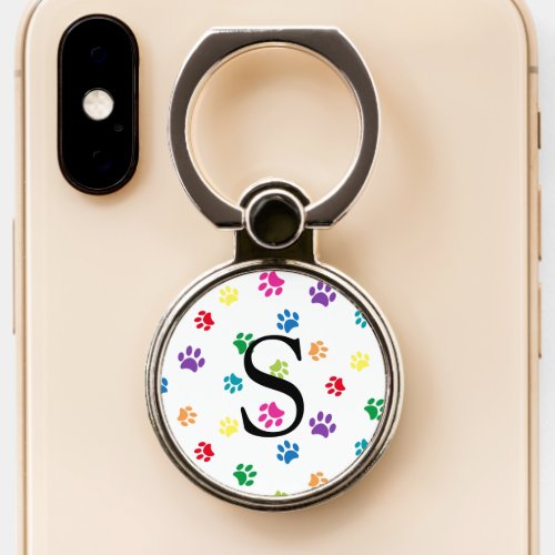 Pet Lovers Cute Colorful Paw Prints Monogram Phone Ring Stand