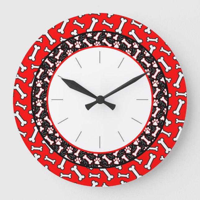 Pet Lover's Dog Bone and Paw Print Large Clock (Front)