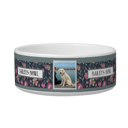 Pet Lovers Floral Pattern Photo Name      Bowl