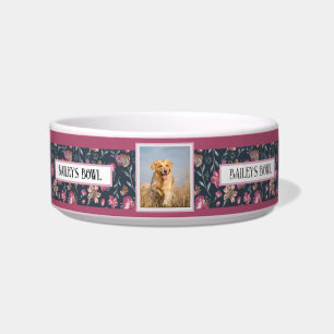 Pet Lovers Floral Pattern Photo Name Bowl