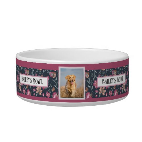 Pet Lovers Floral Pattern Photo Name      Bowl