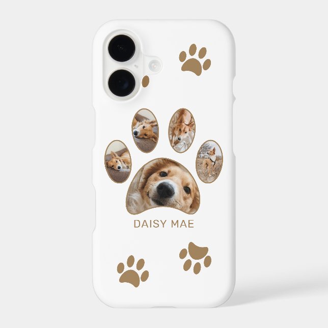 Pet Lovers Gold Paw Print Name Photo Collage Case-Mate iPhone Case (Back)