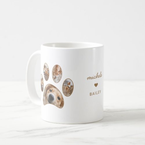 Pet Lovers Gold Paw Print Name Photo Collage Coffee Mug