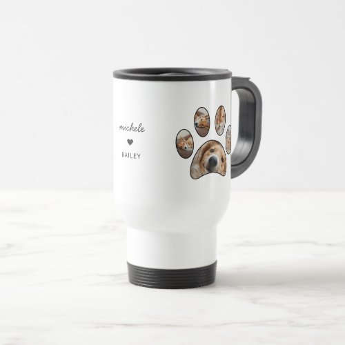Pet Lovers Paw Print Custom Name Photo Collage Travel Mug