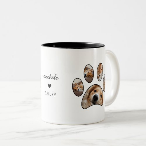 Pet Lovers Paw Print Custom Name Photo Collage Two_Tone Coffee Mug