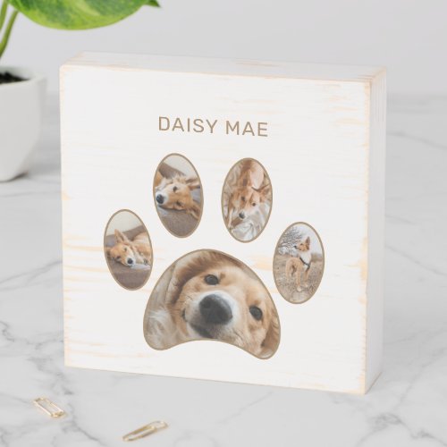 Pet Lovers Paw Print Name Custom Photo Collage Wooden Box Sign