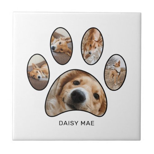Pet Lovers Paw Print Photo Collage Personalized Ceramic Tile