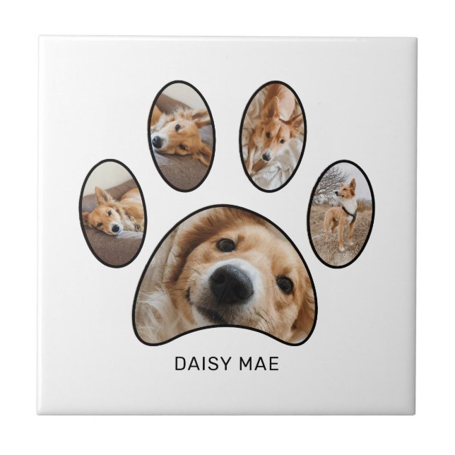 Pet Lovers Paw Print Photo Collage Personalized Ceramic Tile (Front)