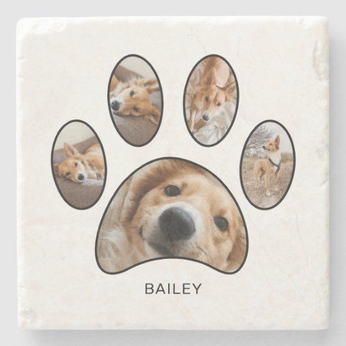 Pet Lovers Paw Print Photo Collage Personalized Stone Coaster