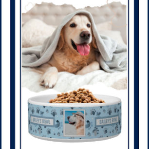 Pet Lovers Paw Prints Photo Name Bowl