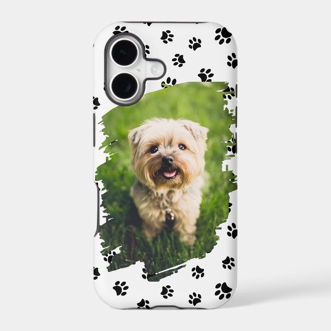 Pet Lovers Personalized Photo Black Paw Prints Case-Mate iPhone Case (Back)
