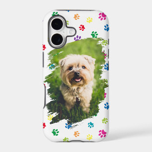 Pet Lovers Personalized Photo Colorful Paw Prints iPhone 17 Case