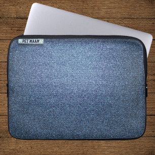 Pet Maam Cat Lover Modern Faux Denim Blue Jeans Laptop Sleeve