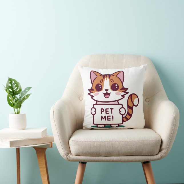Pet Me Kitty Throw Pillow (Chair)