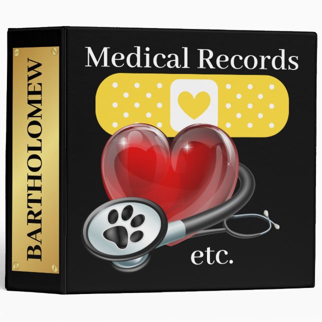 Pet Medical, etc. Records Binder - See Back (Front/Spine)