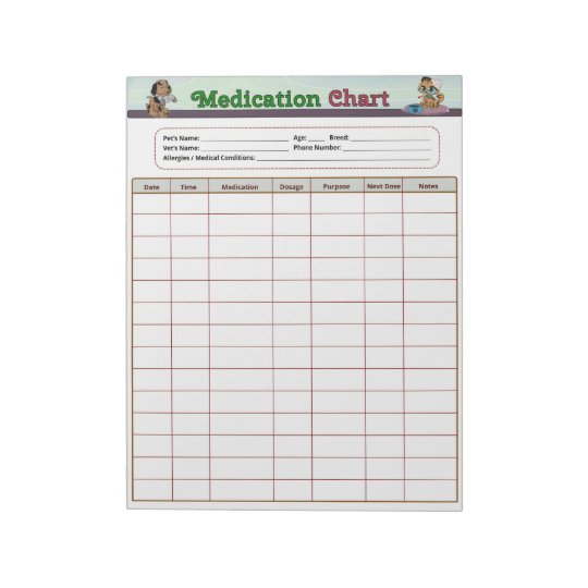 Pet Medication Chart Notepad | Zazzle.com