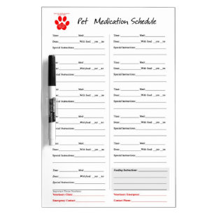 Pet Medication Dry Erase Board