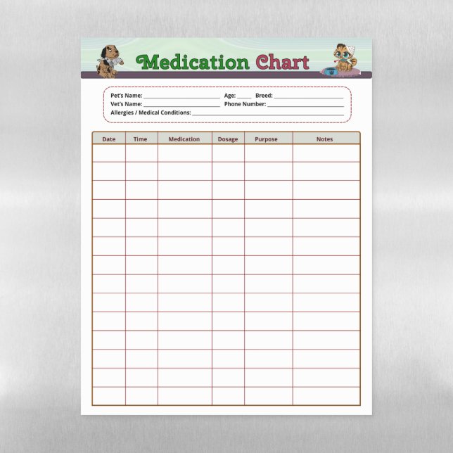 Pet Medication Magnetic Dry Erase Sheet (Vertical)