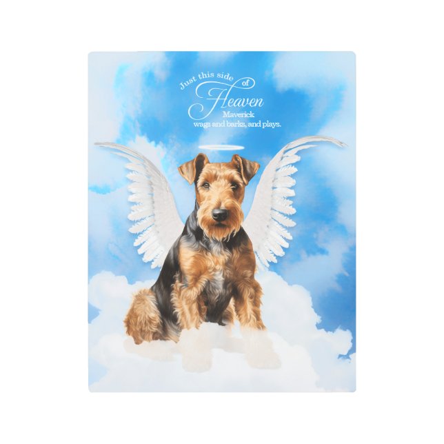 Pet Memorial Airedale Terrier Angel Dog's Name Metal Print (Front)