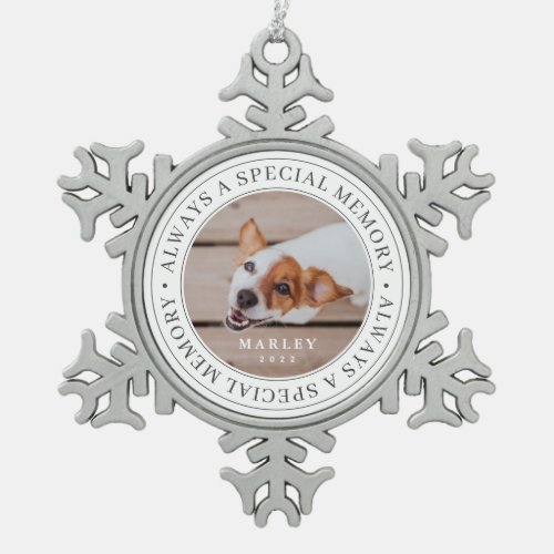 Pet Memorial Always a Special Memory Modern Photo Snowflake Pewter Christmas Ornament