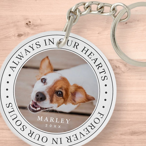 Pet Memorial Always In Our Hearts Modern Photo Keychain