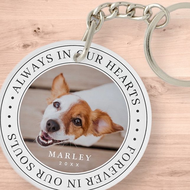 Pet Memorial Always In Our Hearts Modern Photo Keychain (Creator Uploaded)