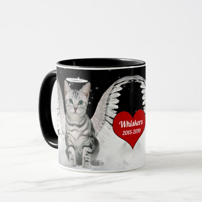 Pet Memorial Angel Cat Red Heart Mug (Front Left)