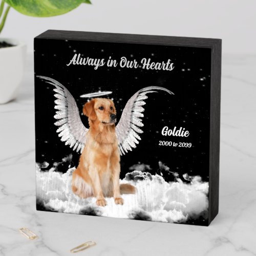 Pet Memorial Angel Dog Golden Retriever Name Wooden Box Sign