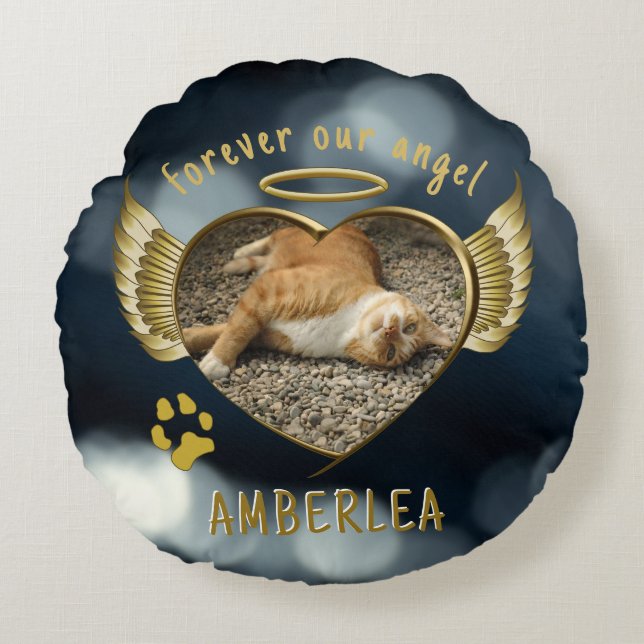Pet Memorial Angel Wings Trinket Tray Round Pillow (Front)